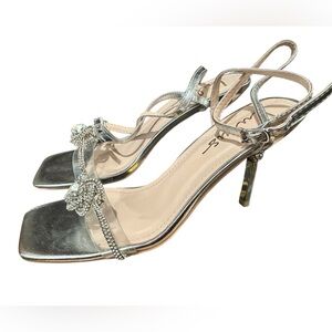 Katelyyn Silver Rhinestone Ankle Strap High Heel Sandals